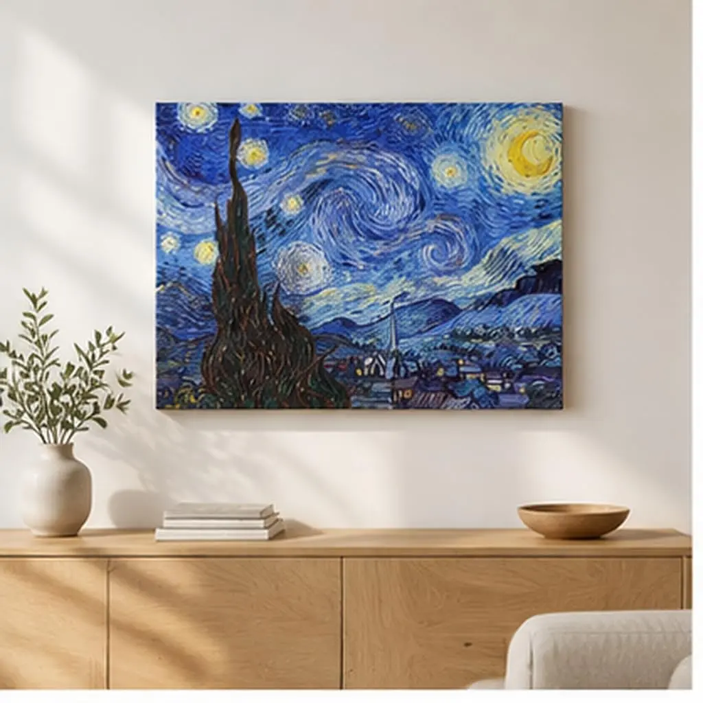 Wieco Art Starry Night Abstract Canvas Prints Wall Art of Van Gogh Famous Artwork 28"L x 20"W | Modern Gallery Wrapped Sky Star Pictures - view 4