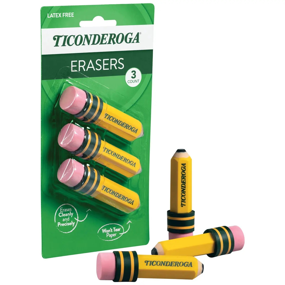 Ticonderoga Pencil Shaped Erasers, Yellow, 3 Count | Smudge-Resistant & Non-Toxic - view 3