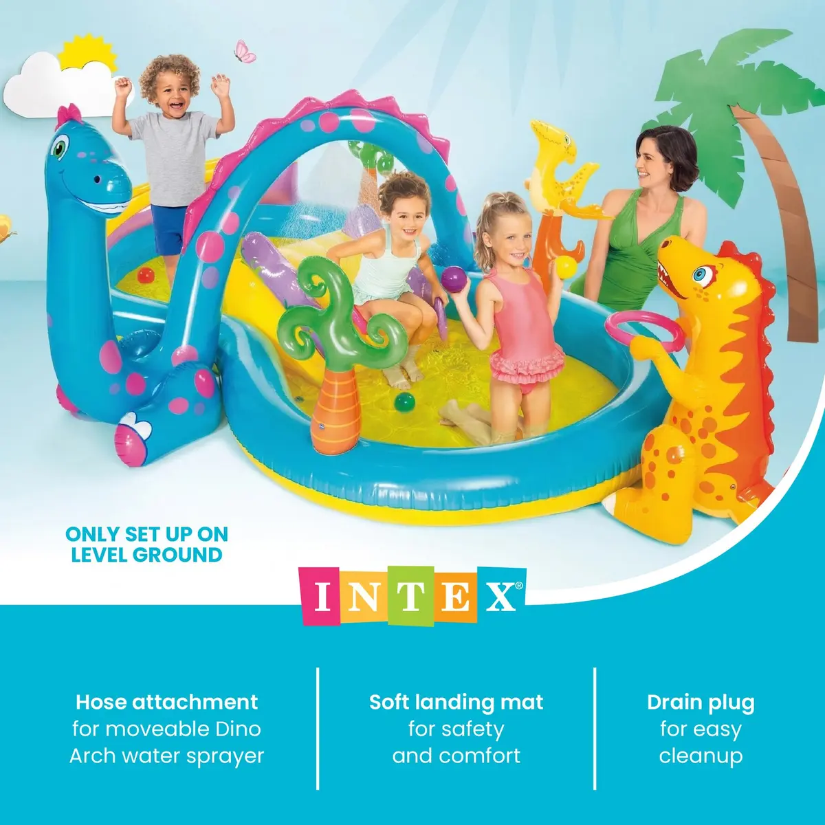 Intex Dinoland Inflatable Swim Center & Kiddie Pool 131" x 90" x 44" | Fun Water Park for Outdoor Play - view 5