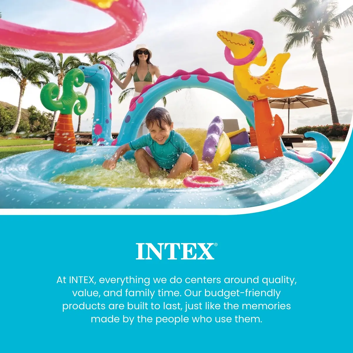 Intex Dinoland Inflatable Swim Center & Kiddie Pool 131" x 90" x 44" | Fun Water Park for Outdoor Play - view 6