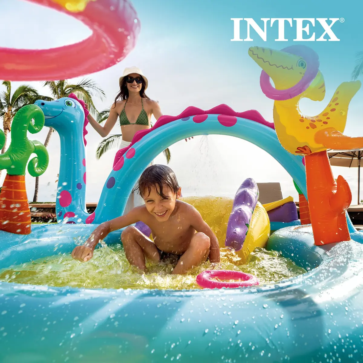 Intex Dinoland Inflatable Swim Center & Kiddie Pool 131" x 90" x 44" | Fun Water Park for Outdoor Play - view 7