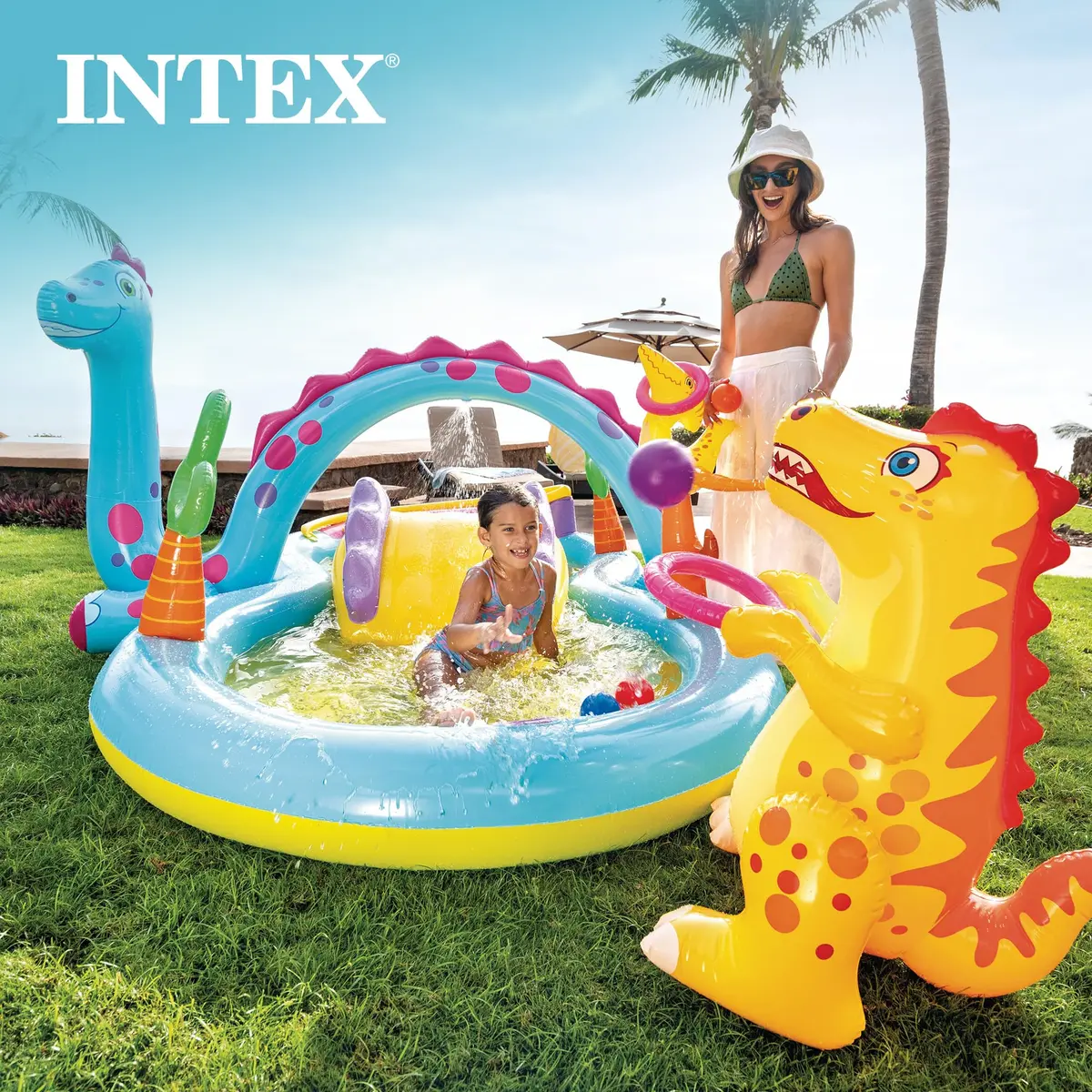 Intex Dinoland Inflatable Swim Center & Kiddie Pool 131" x 90" x 44" | Fun Water Park for Outdoor Play - view 8
