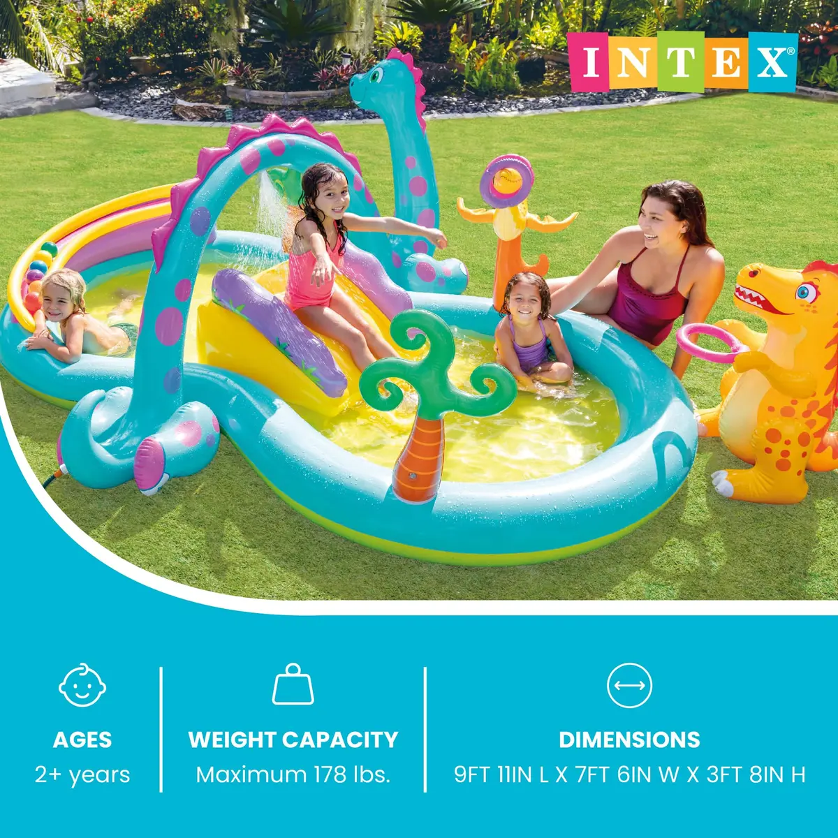 Intex Dinoland Inflatable Swim Center & Kiddie Pool 131" x 90" x 44" | Fun Water Park for Outdoor Play - view 2