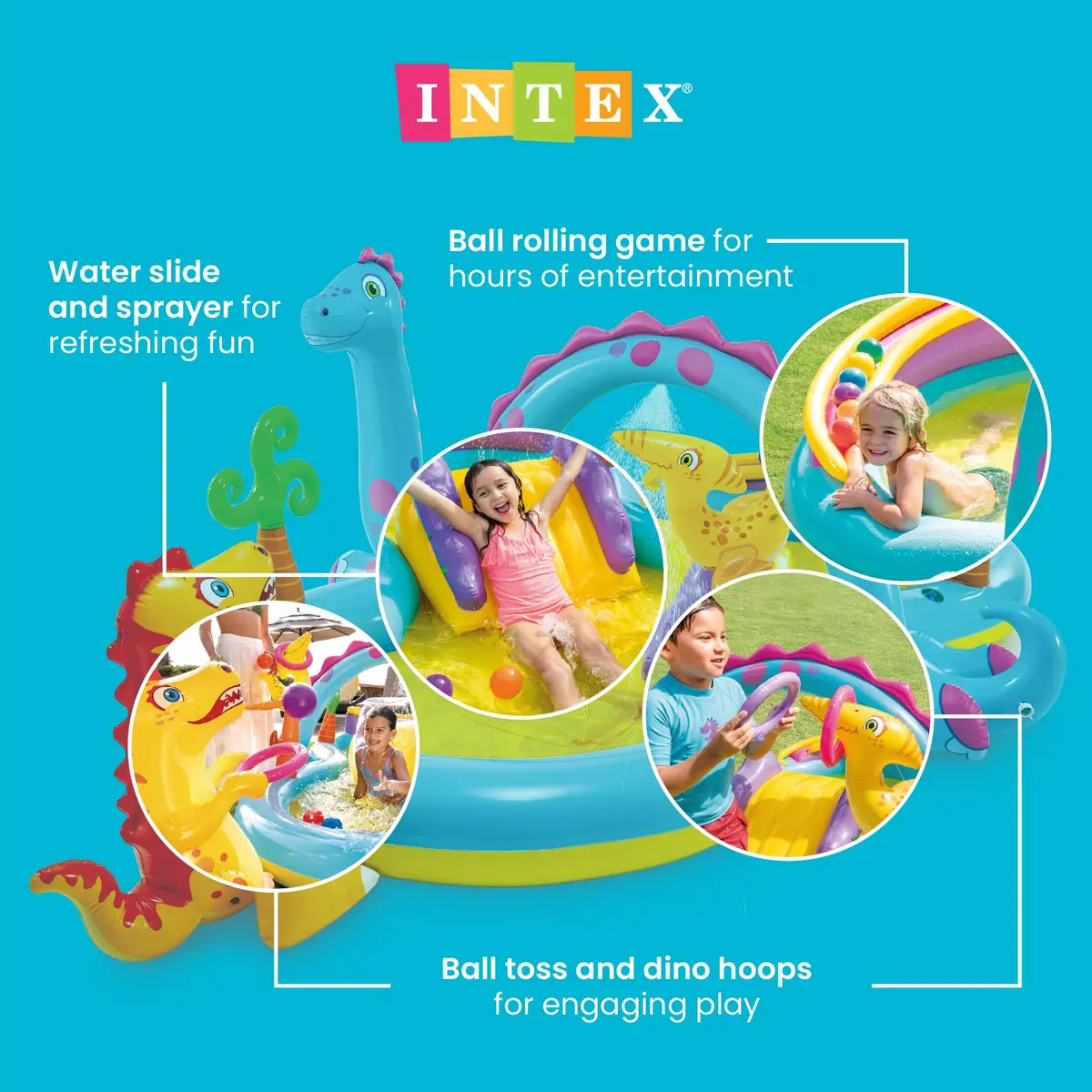 Intex Dinoland Inflatable Swim Center & Kiddie Pool 131" x 90" x 44" | Fun Water Park for Outdoor Play - view 3