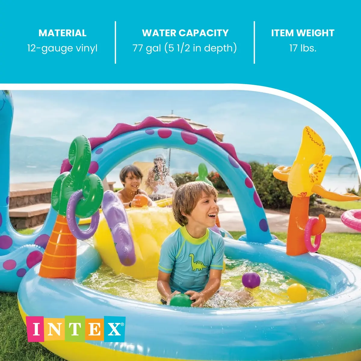 Intex Dinoland Inflatable Swim Center & Kiddie Pool 131" x 90" x 44" | Fun Water Park for Outdoor Play - view 4