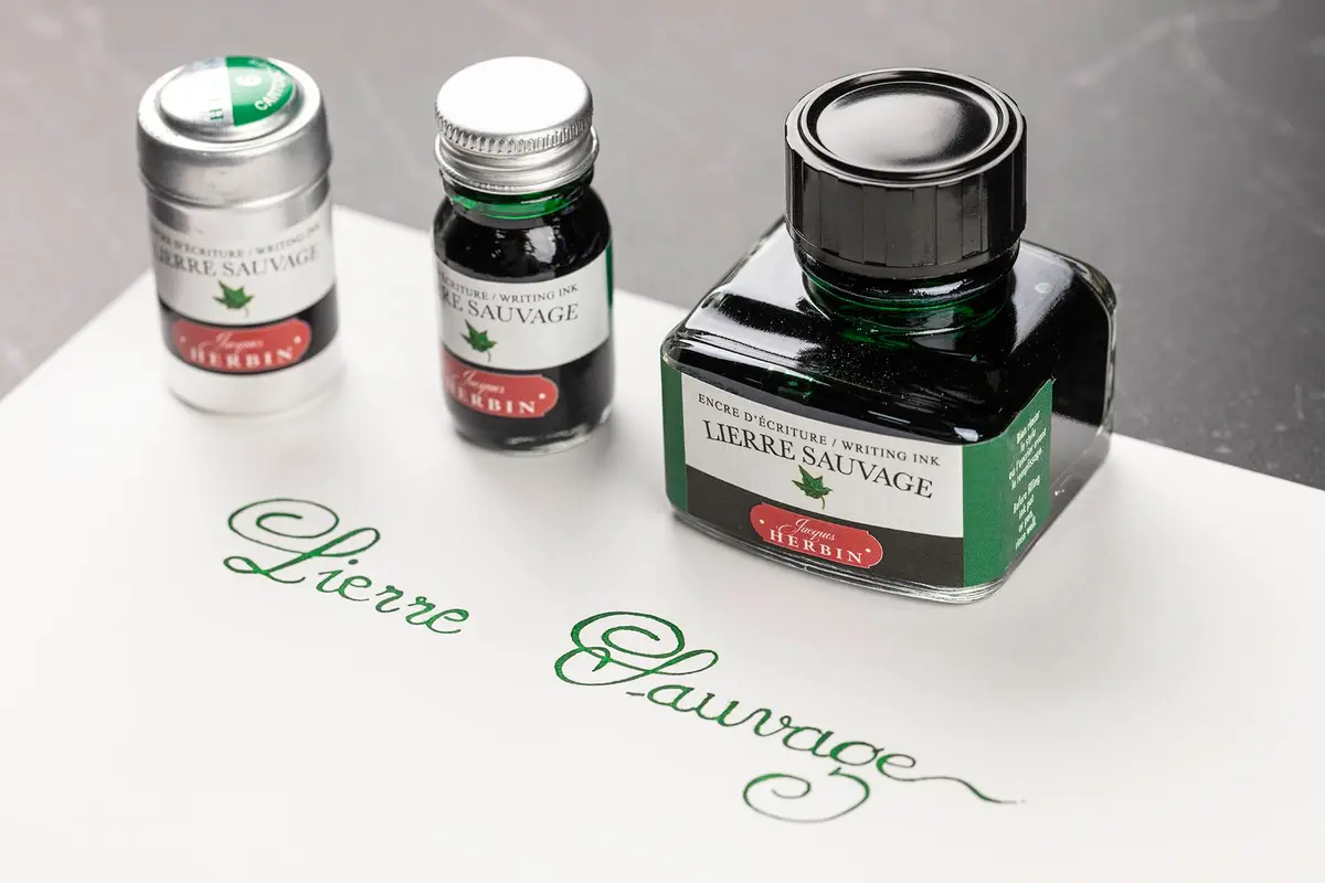 Jacques Herbin Fountain Pen Ink - Lierre Sauvage Green 10ml (0.3 fl oz) | Smooth Flow, Fast Drying - view 4