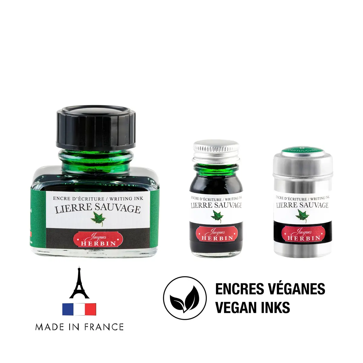 Jacques Herbin Fountain Pen Ink - Lierre Sauvage Green 10ml (0.3 fl oz) | Smooth Flow, Fast Drying - view 5