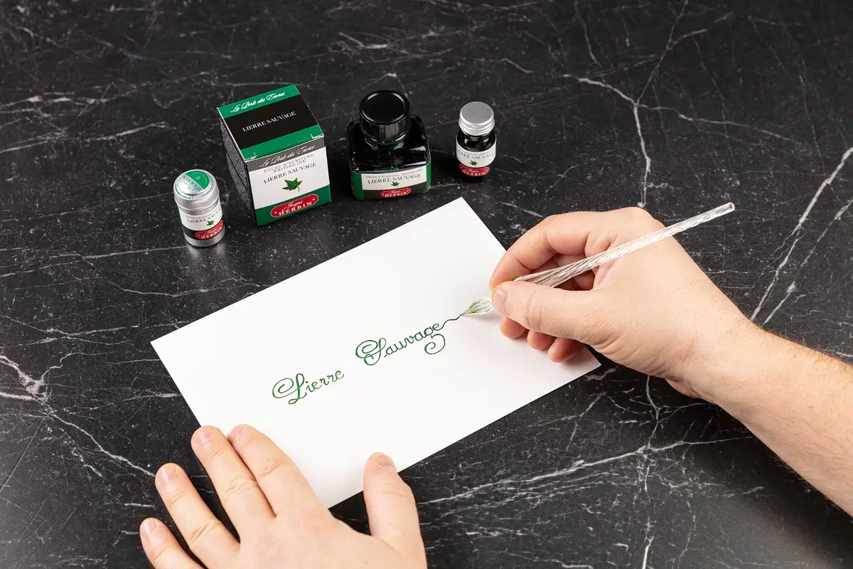 Jacques Herbin Fountain Pen Ink - Lierre Sauvage Green 10ml (0.3 fl oz) | Smooth Flow, Fast Drying - view 6