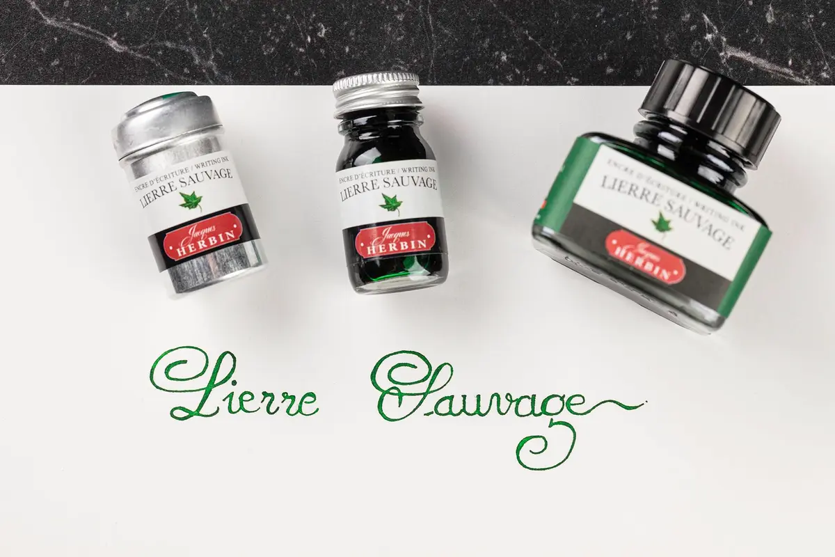 Jacques Herbin Fountain Pen Ink - Lierre Sauvage Green 10ml (0.3 fl oz) | Smooth Flow, Fast Drying - view 8