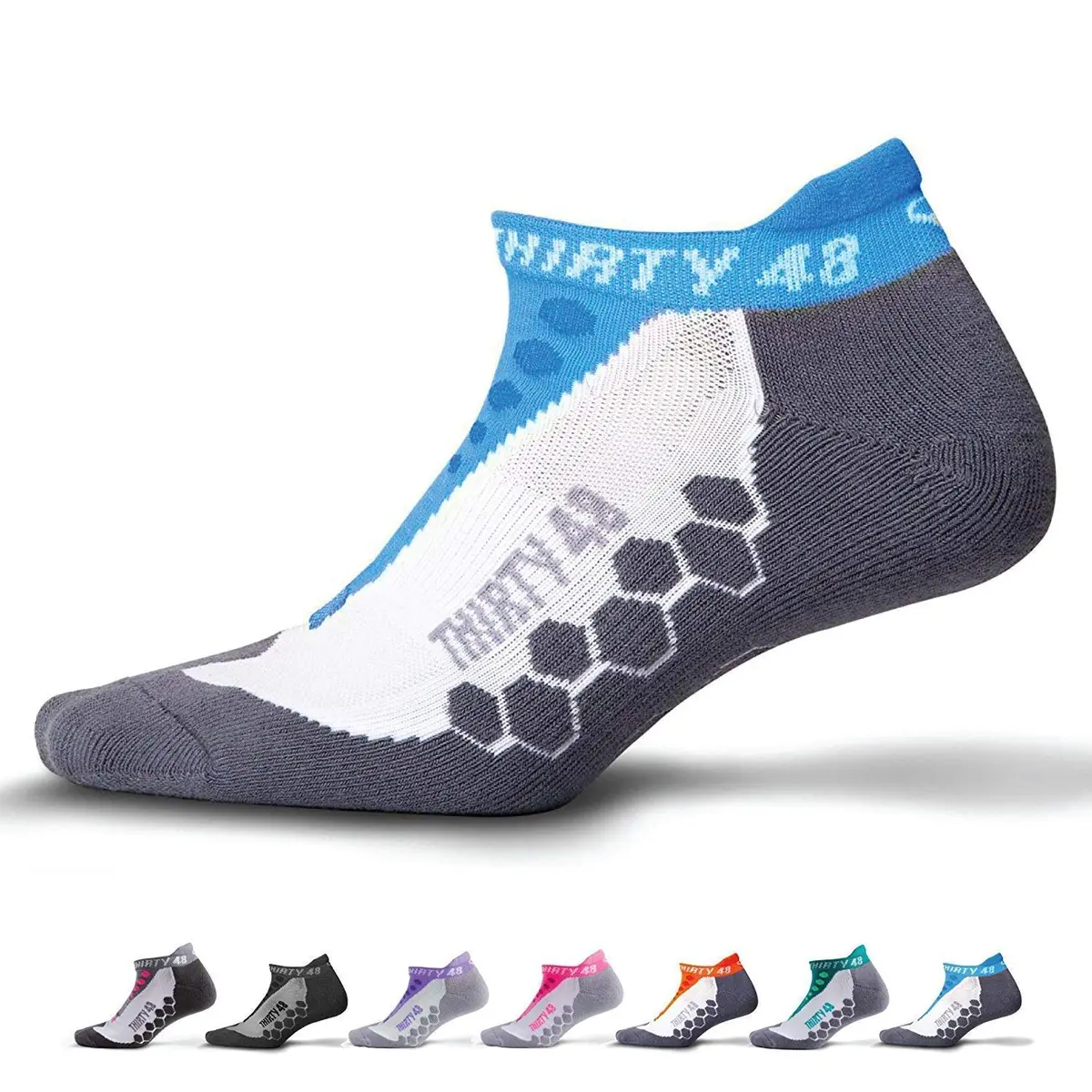 Thirty48 Running Socks for Men and Women | Coolmax Fabric Keeps Feet Cool & Dry (Small, Blue/Gray, Low Cut) - main product image