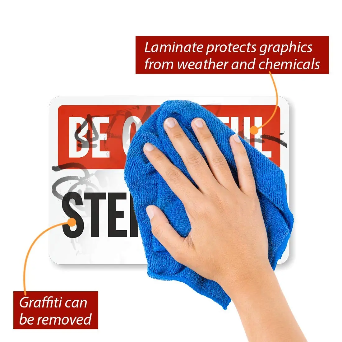 SmartSign Be Careful Step Down Sign 7" x 10" Laminated Vinyl Black/Red on White | Safety Warning Label - view 2
