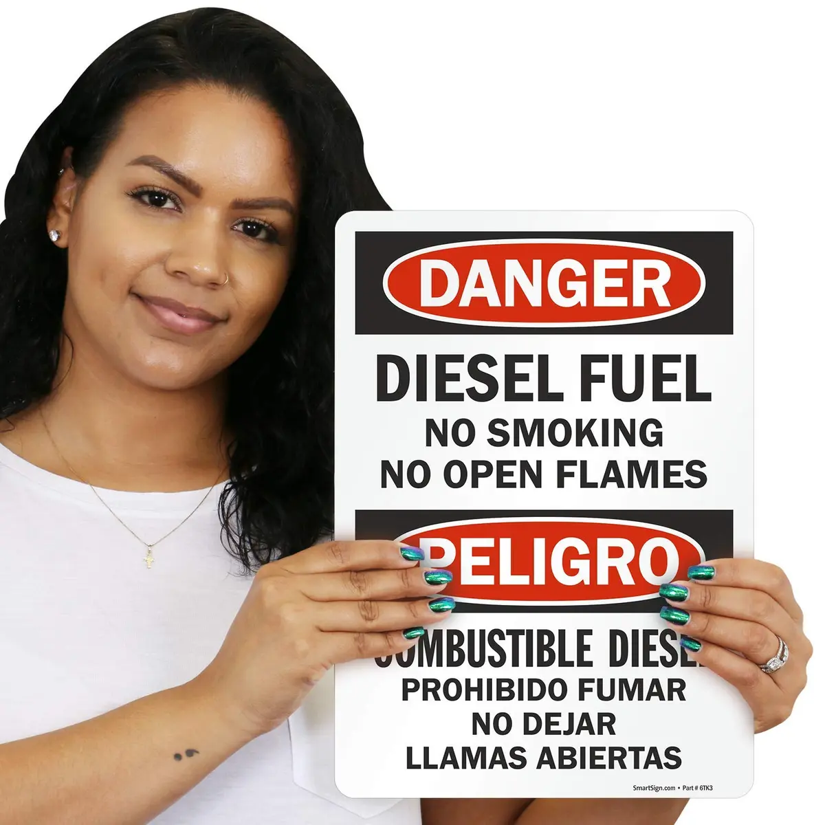 SmartSign Danger Diesel Fuel No Smoking No Open Flames Bilingual Label 10" x 14" | Safety Warning Sign - view 3