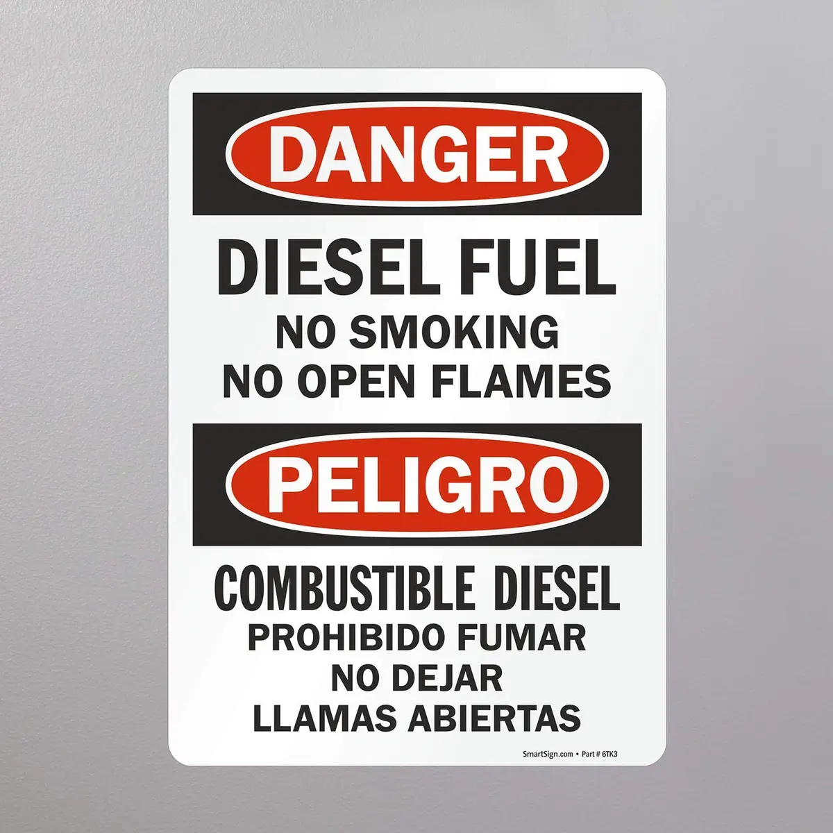 SmartSign Danger Diesel Fuel No Smoking No Open Flames Bilingual Label 10" x 14" | Safety Warning Sign - view 4
