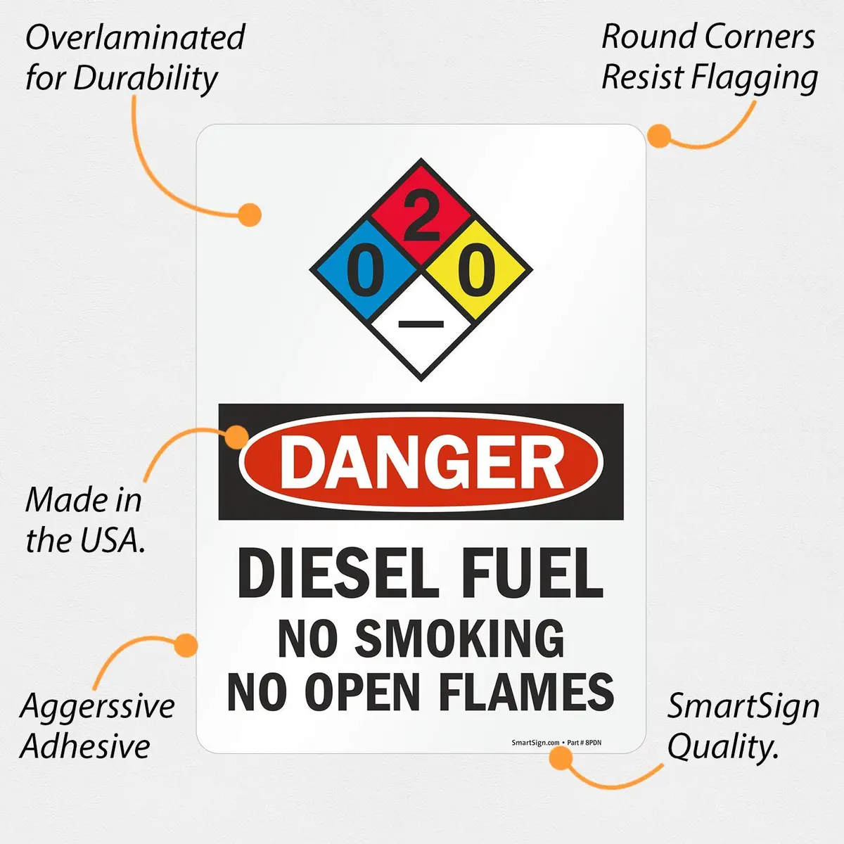 SmartSign Danger Diesel Fuel No Smoking No Open Flames NFPA Label 35cm x 25cm | Safety Warning Sign for Industrial Use - view 2