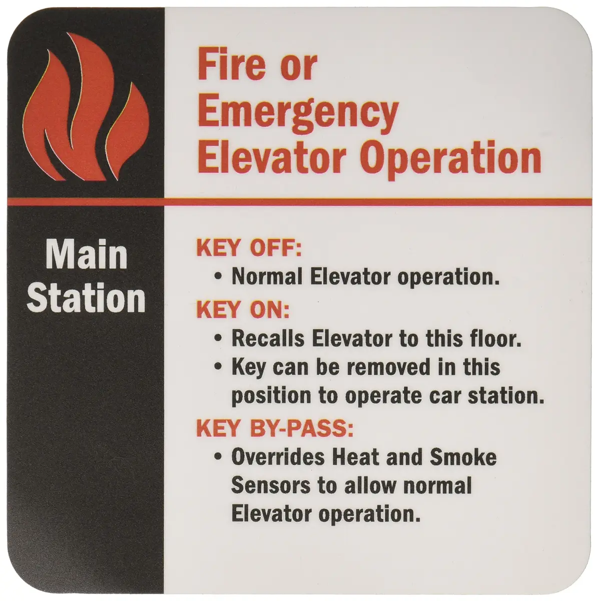 SmartSign Fire or Emergency Elevator Operation Velvet Lexan Label 15.2cm x 15.2cm (6" x 6") | Safety Supply for Indian Workplaces - main product image