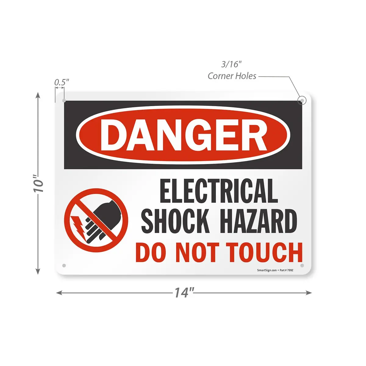 SmartSign Danger - Electrical Shock Hazard Sign | 10" x 14" Aluminum, Durable & Weatherproof - view 2