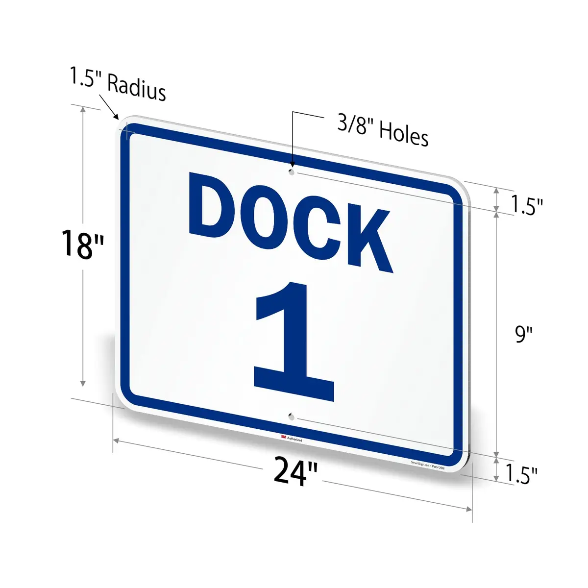 SmartSign Dock 1 Sign 18" x 24" Aluminum Reflective Blue on White | Durable & Easy to Install - view 6