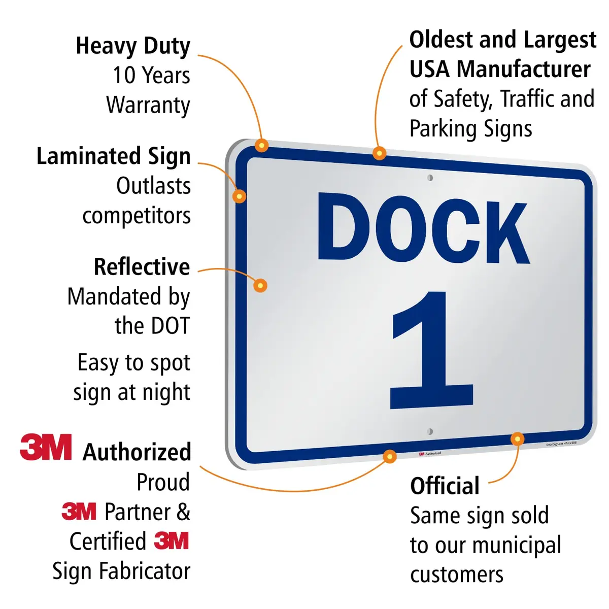 SmartSign Dock 1 Sign 18" x 24" Aluminum Reflective Blue on White | Durable & Easy to Install - view 4