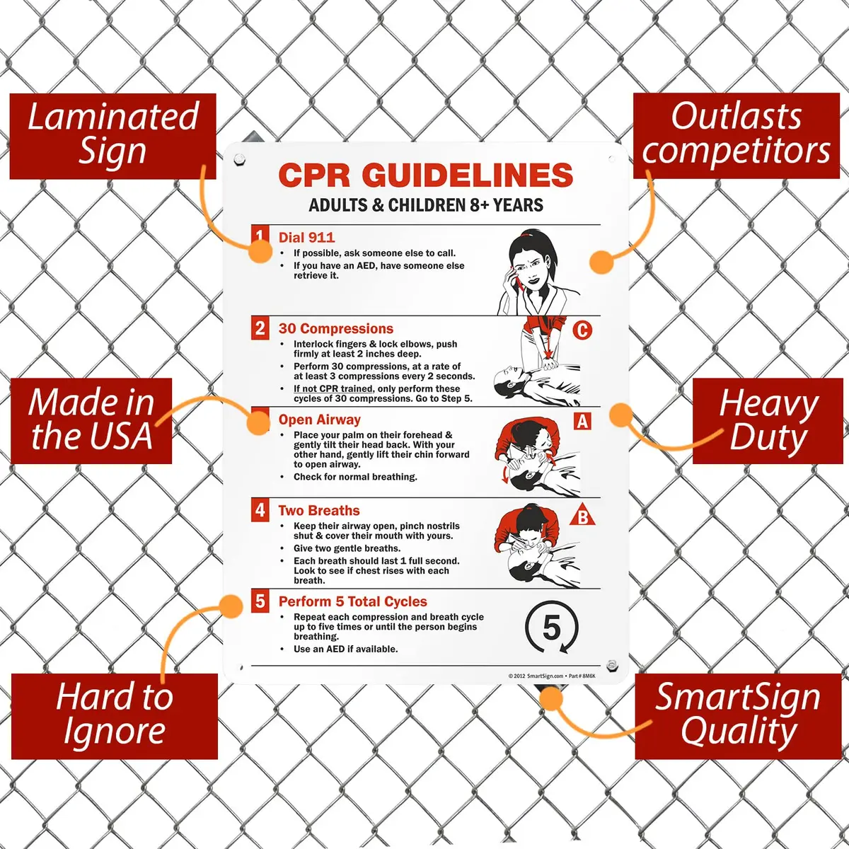 SmartSign CPR Guidelines - Adults & Children 8+ Years Sign | 18" x 24" Aluminum - view 4