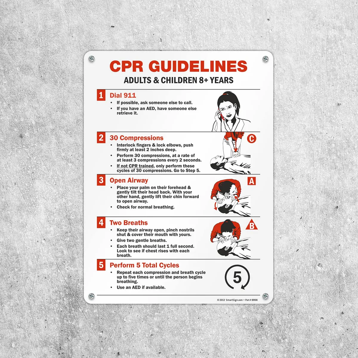 SmartSign CPR Guidelines - Adults & Children 8+ Years Sign | 18" x 24" Aluminum - view 5