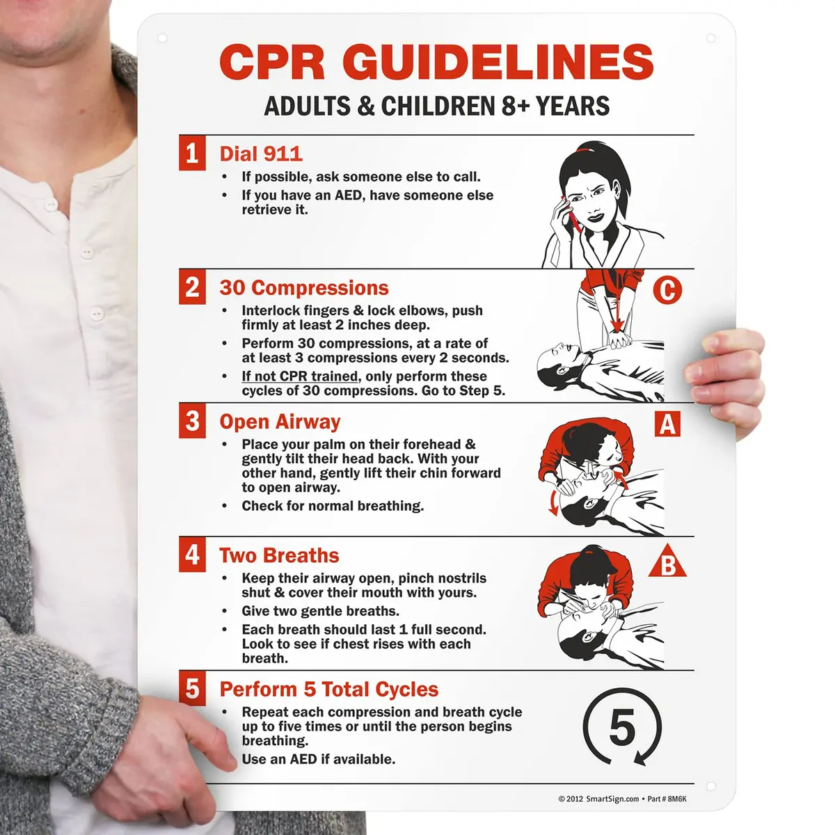 SmartSign CPR Guidelines - Adults & Children 8+ Years Sign | 18" x 24" Aluminum - view 6