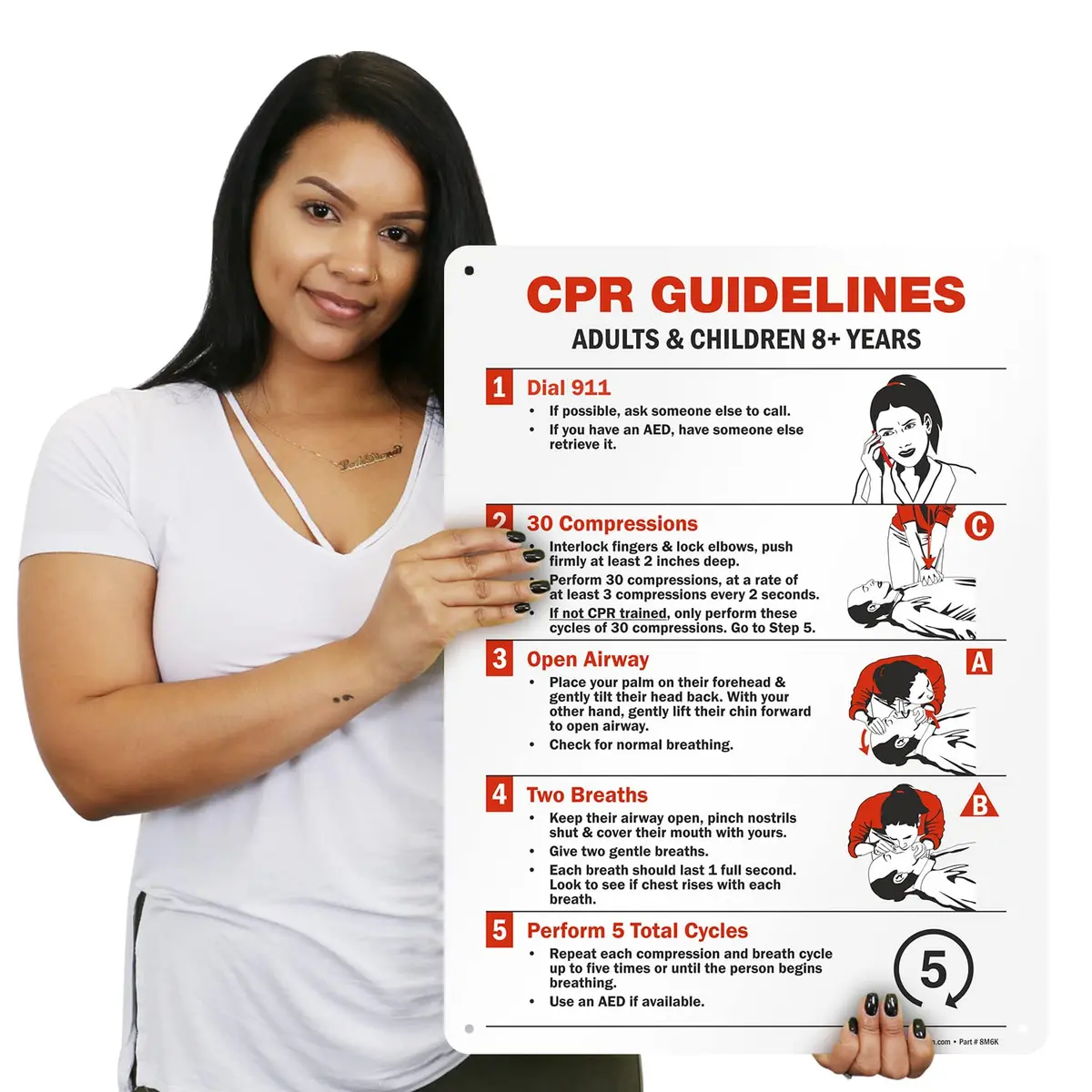 SmartSign CPR Guidelines - Adults & Children 8+ Years Sign | 18" x 24" Aluminum - view 2
