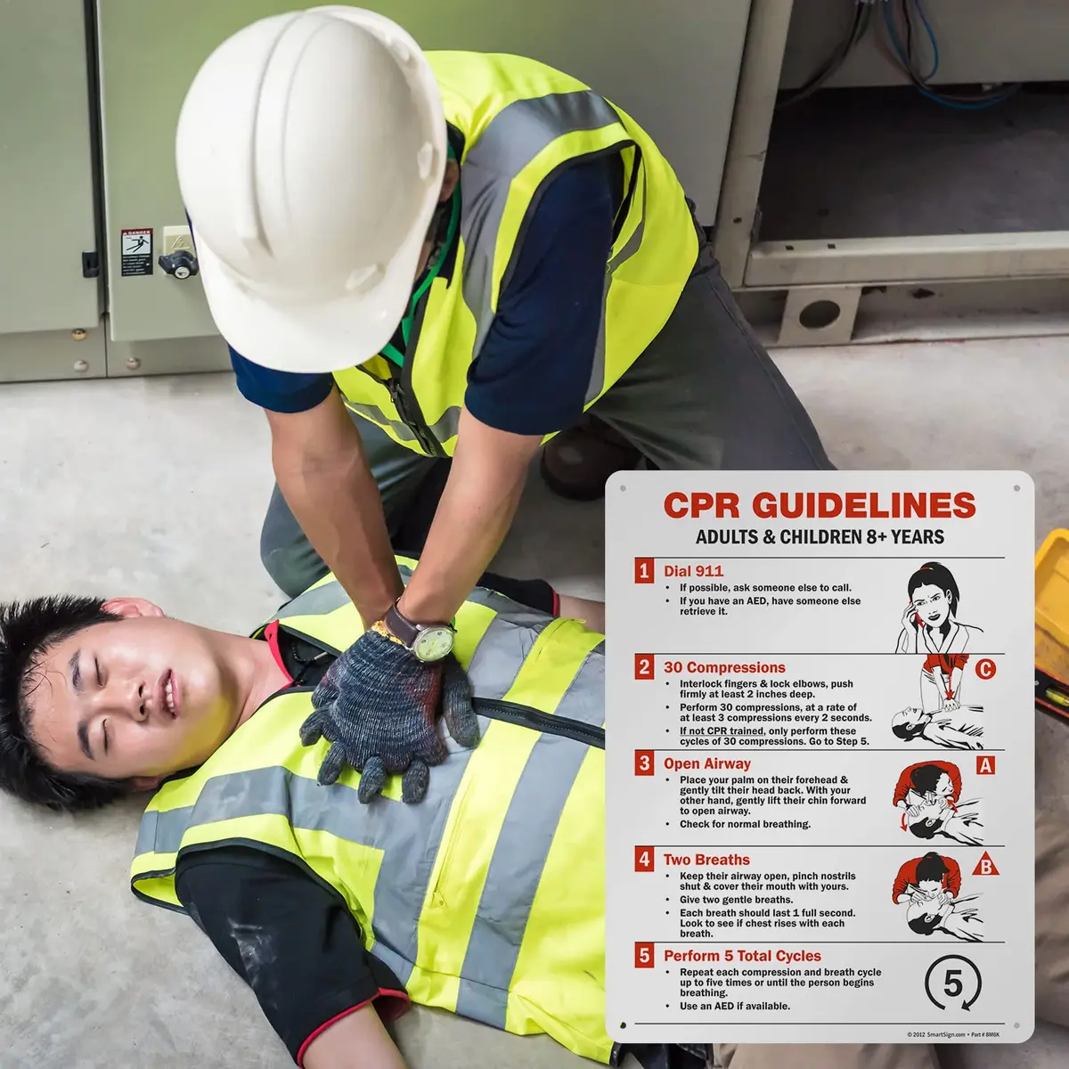 SmartSign CPR Guidelines - Adults & Children 8+ Years Sign | 18" x 24" Aluminum - view 3