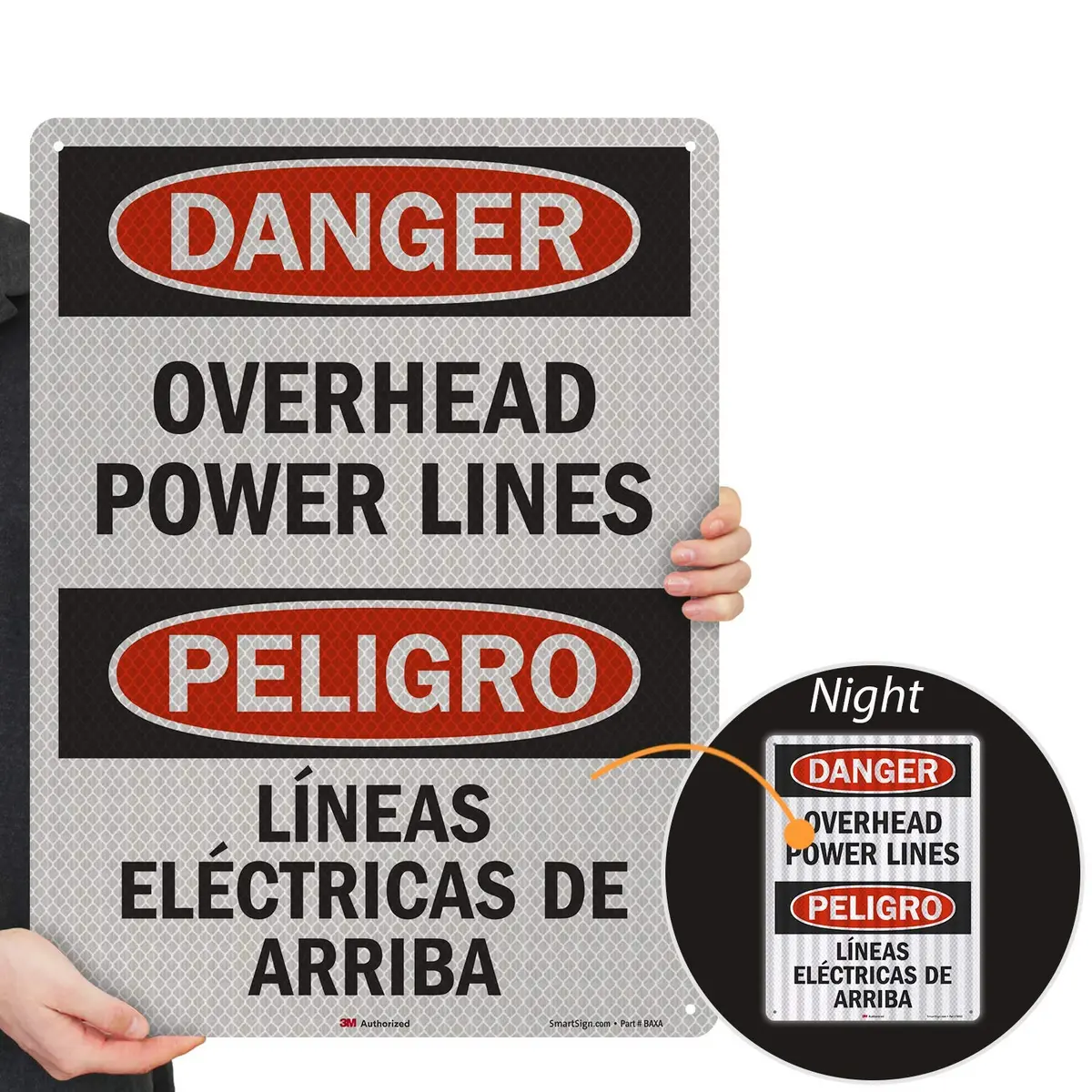 SmartSign Danger - Overhead Power Lines Sign | 18" x 24" Reflective Aluminum - main product image