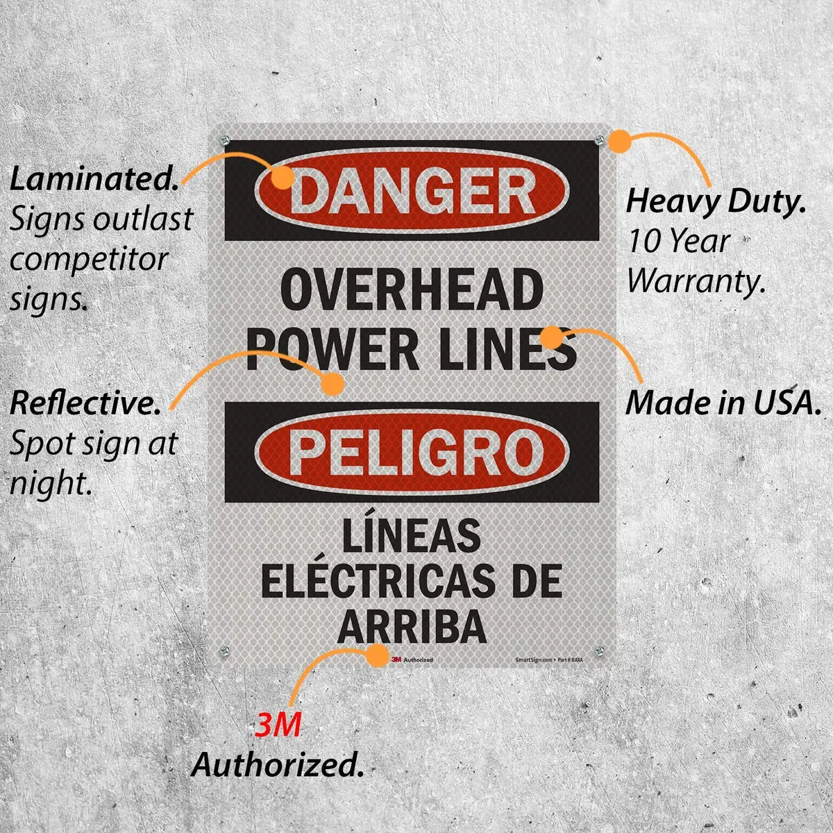 SmartSign Danger - Overhead Power Lines Sign | 18" x 24" Reflective Aluminum - view 5