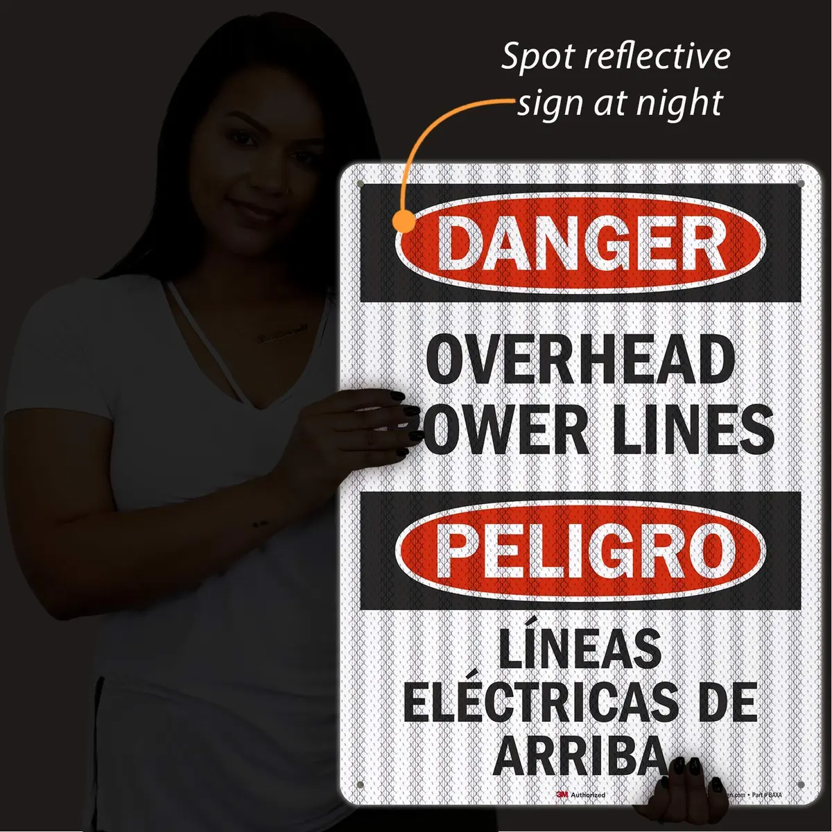 SmartSign Danger - Overhead Power Lines Sign | 18" x 24" Reflective Aluminum - view 2