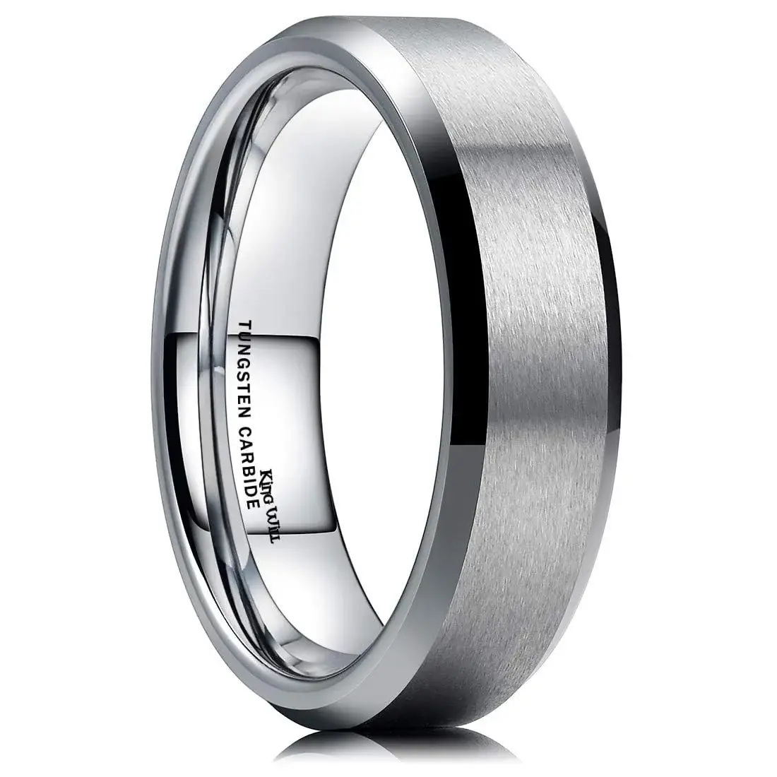 King Will Silver Tungsten Wedding Band 6mm (0.24 inches) | Modern Men's Ring for Engagement & Anniversary - main product image