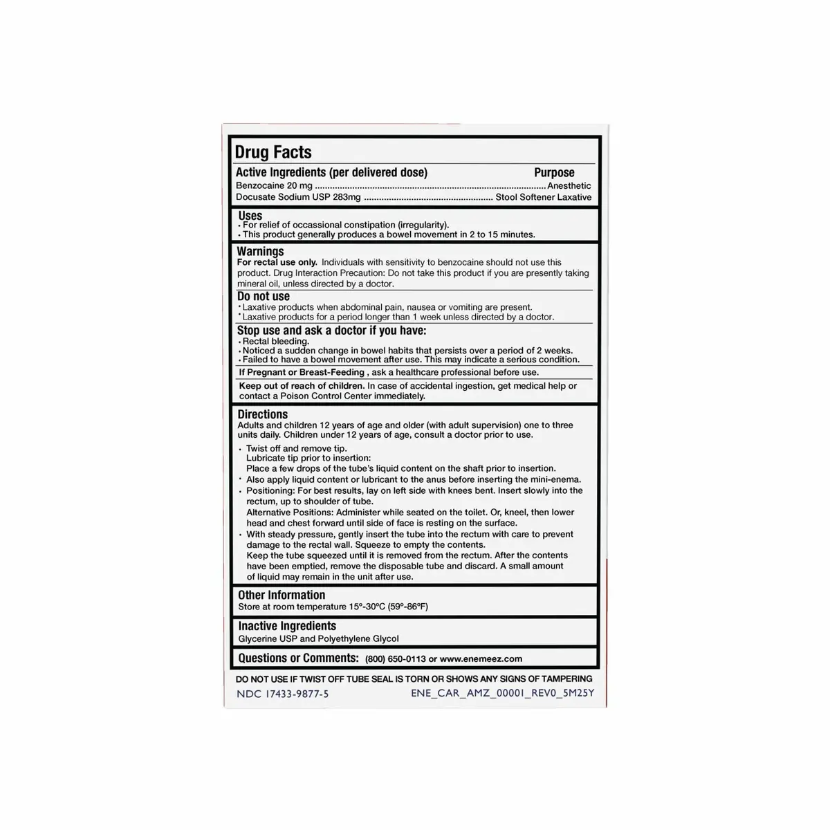 Enemeez Plus Mini-Enemas 5ml | Fast Constipation Relief with Docusate Sodium & Benzocaine - view 4