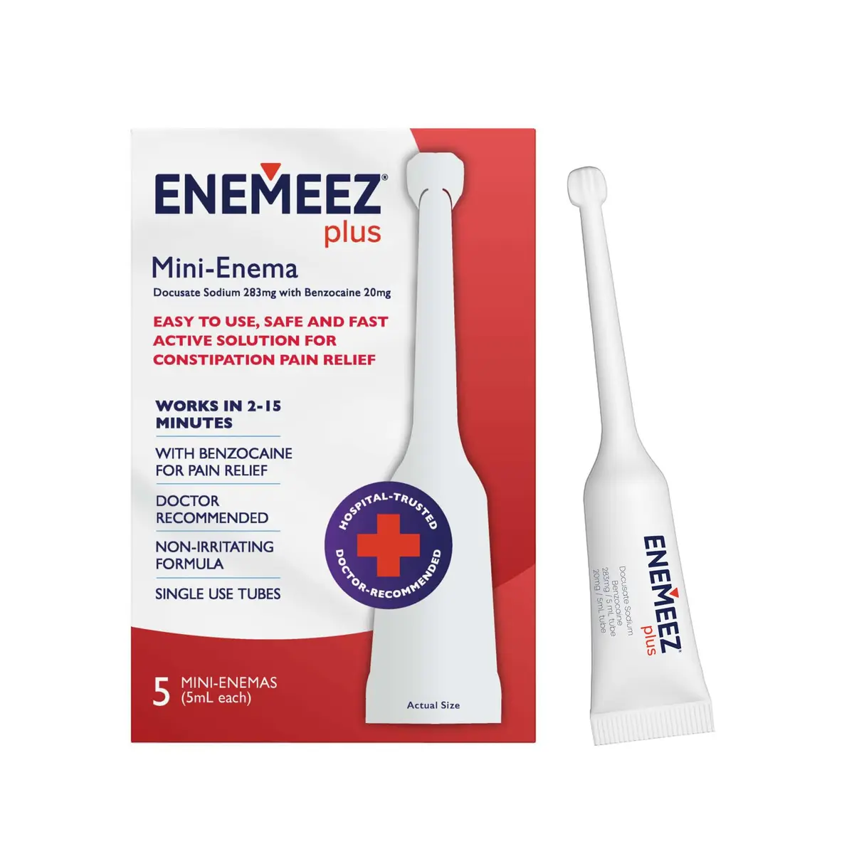Enemeez Plus Mini-Enemas 5ml | Fast Constipation Relief with Docusate Sodium & Benzocaine - main product image