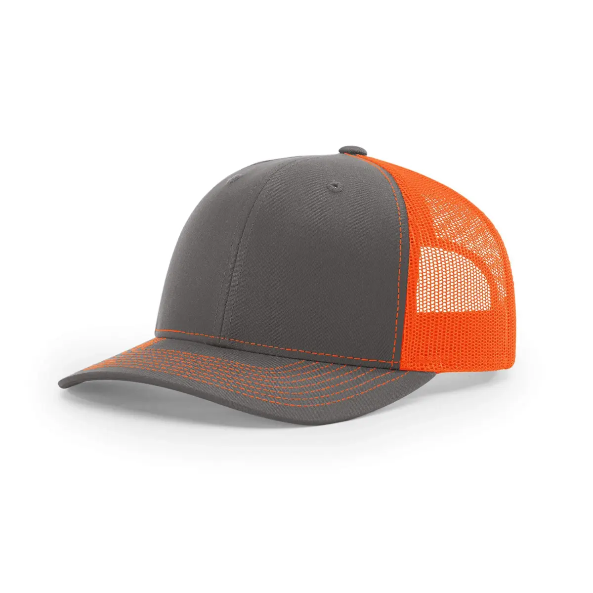 Richardson Unisex 112 Trucker Snapback Cap, Split Charcoal/Neon Orange, One Size | Breathable Mesh Backing - main product image