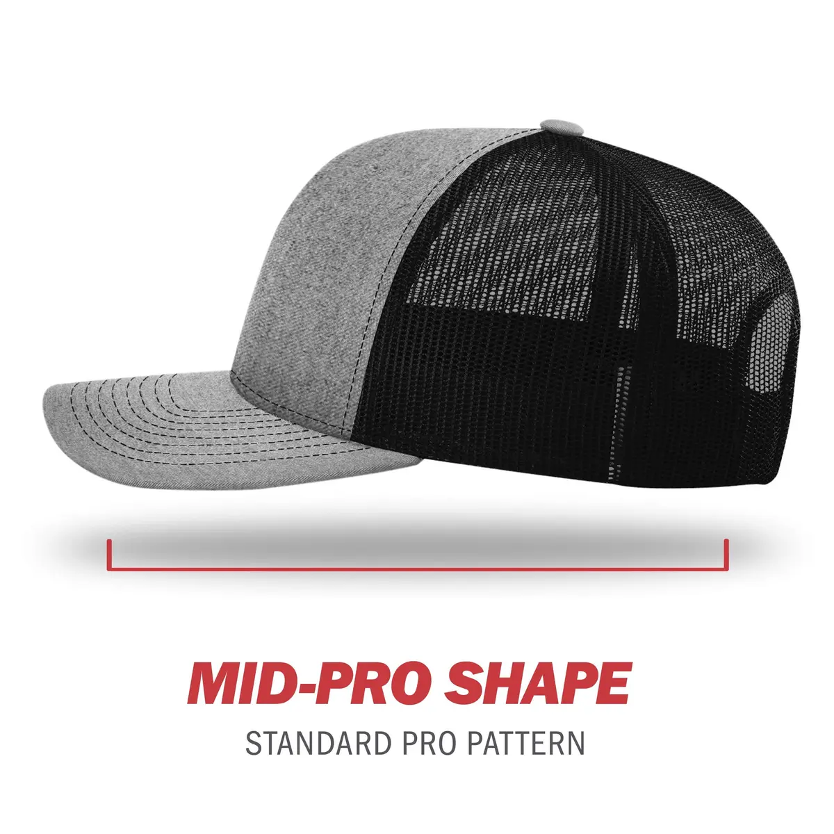 R RICHARDSON Unisex 112 Trucker Cap Heather Grey/Black | Adjustable Snapback Baseball Hat - view 3