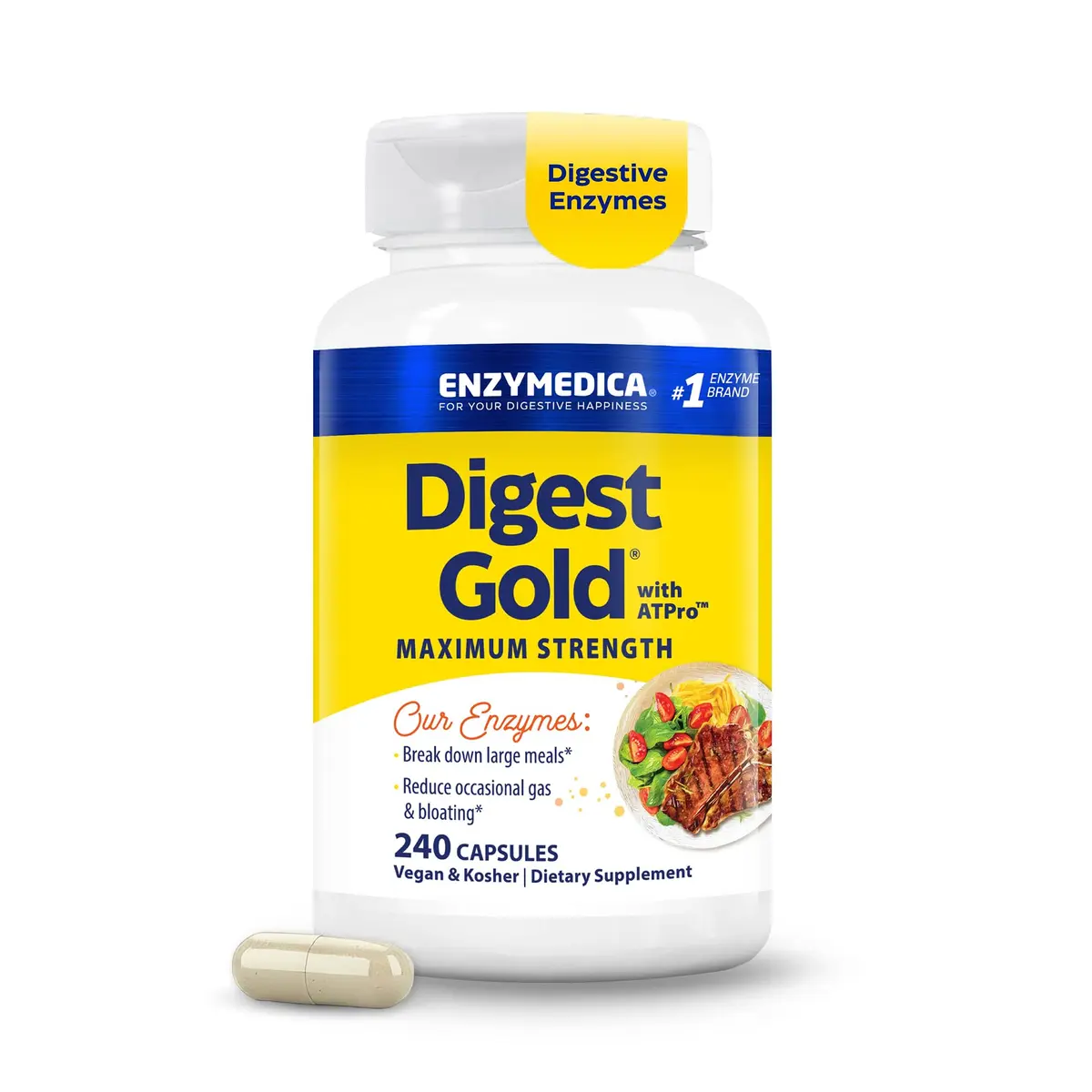 Enzymedica Digest Gold, Maximum Strength, ATPro Energy Support - 240 Caps | Fast Digestive Enzymes for Gas & Bloating - main product image