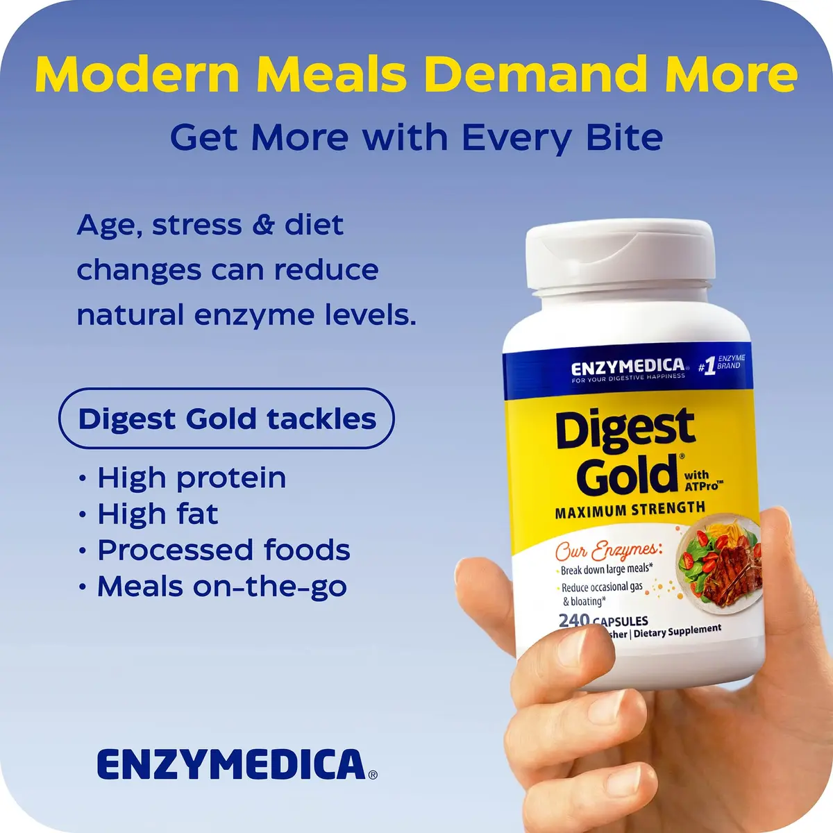 Enzymedica Digest Gold, Maximum Strength, ATPro Energy Support - 240 Caps | Fast Digestive Enzymes for Gas & Bloating - view 9