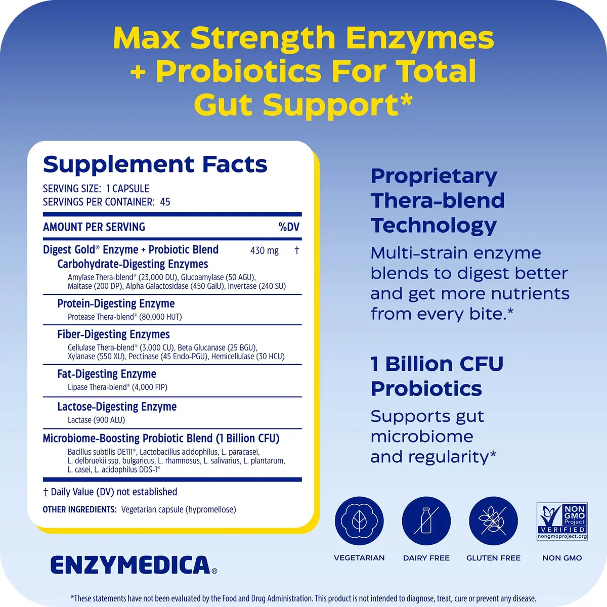 Enzymedica Digest Gold + Probiotics 45 Capsules | Supports Gas & Bloating, Digestive Health - view 2