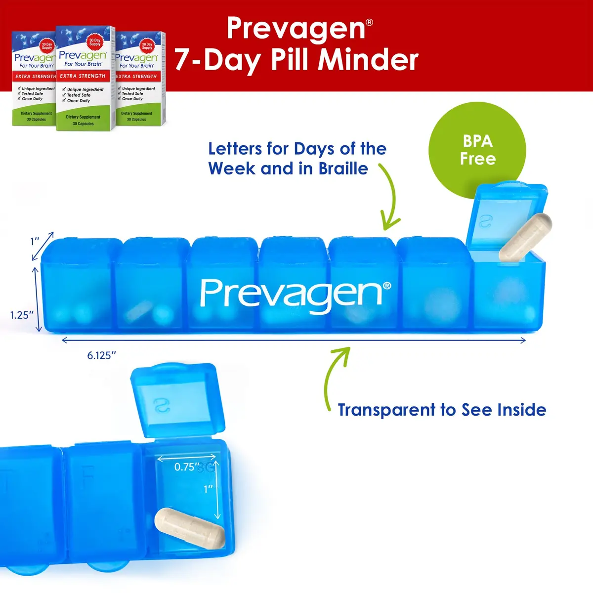 Prevagen Extra Strength with 7-Day Pill Minder, 30 Capsules, 3-Pack | Supports Brain Health & Memory - view 2