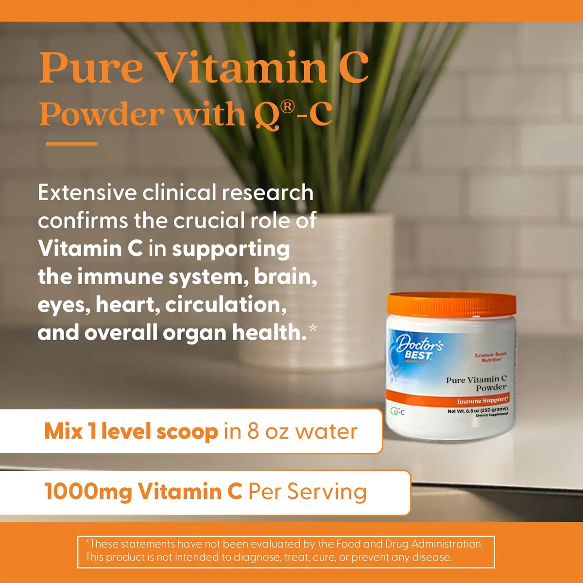 Doctor's BEST Vitamin C Powder (8.8 oz) | Non-GMO, High Potency, Immune Support - view 3