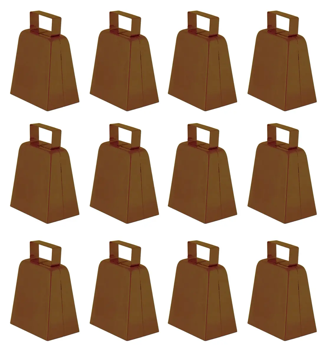 Beistle Brown Cowbells 4” (10.16 cm) Pack of 12 | Loud Metal Noise Makers for School Spirit & Sporting Events - main product image