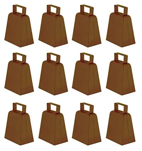 Beistle Brown Cowbells 4” (10.16 cm) Pack of 12 | Loud Metal Noise Makers for School Spirit & Sporting Events - main product image