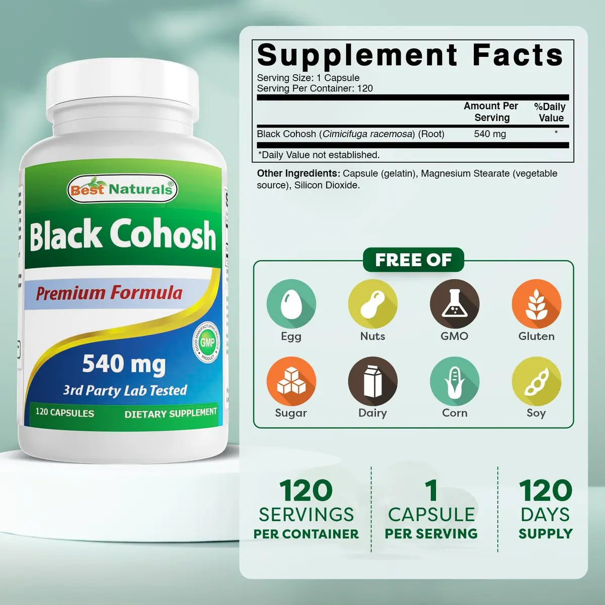 Best Naturals Black Cohosh 540 mg | Herbal Supplement for Menopause & Hormonal Balance - view 2