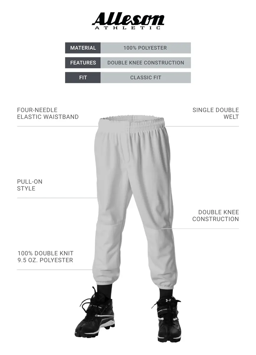Alleson Athletic Mens Pull-On Baseball Pant, Grey, Small | Durable Polyester, Moisture-Wicking Fit - view 2