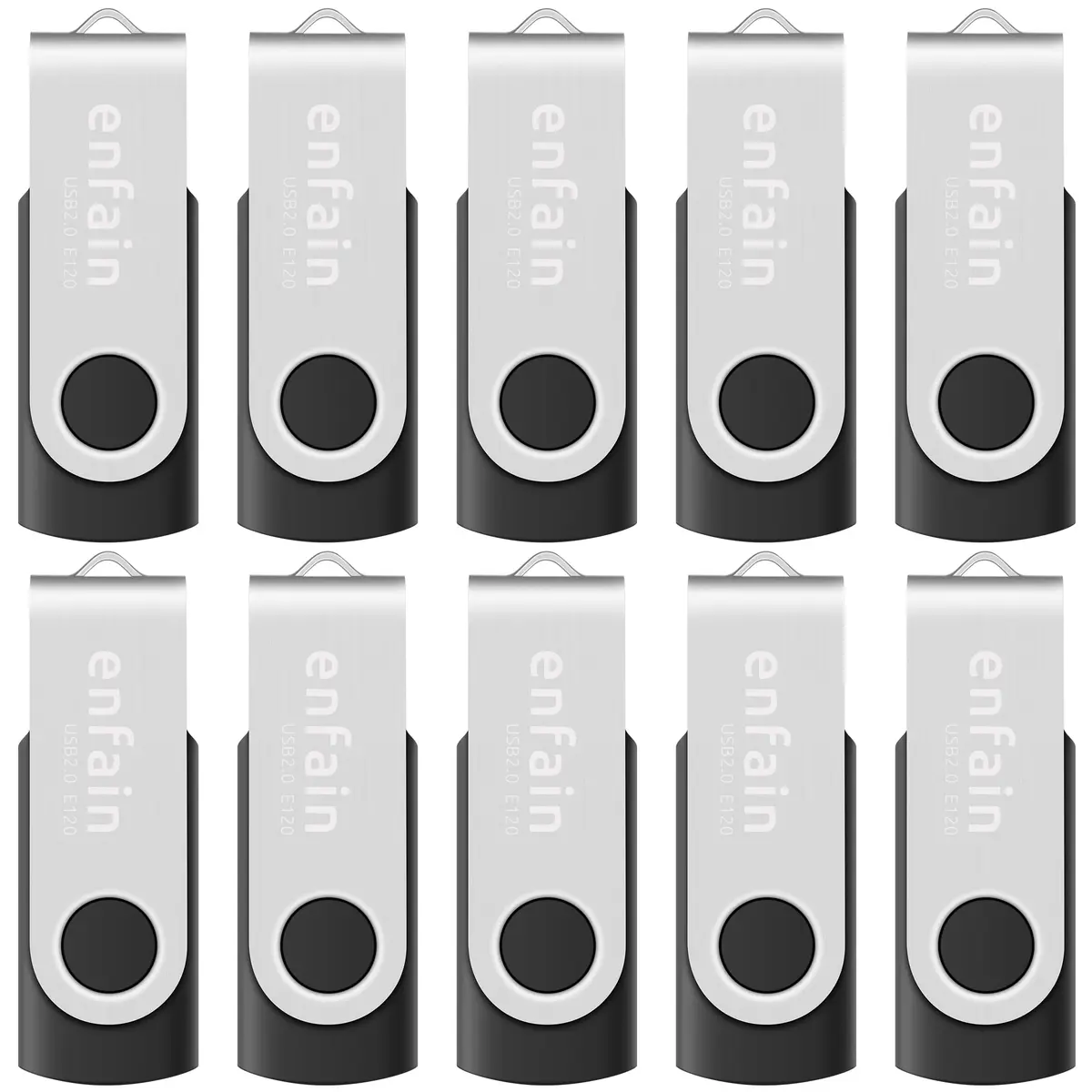 Enfain 8GB USB Flash Drive 10 Pack | Reliable Data Storage with Metal Swivel Cap in Bulk - main product image