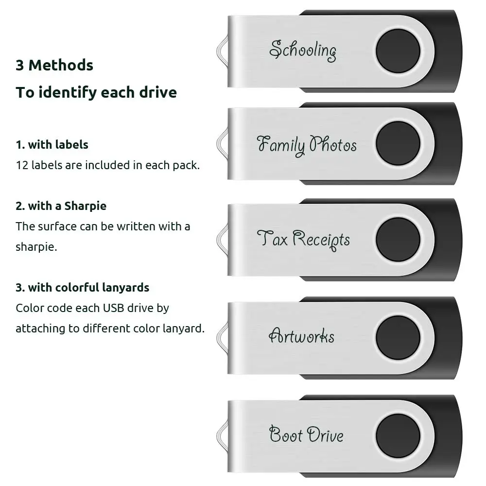 Enfain 8GB USB Flash Drive 10 Pack | Reliable Data Storage with Metal Swivel Cap in Bulk - view 7