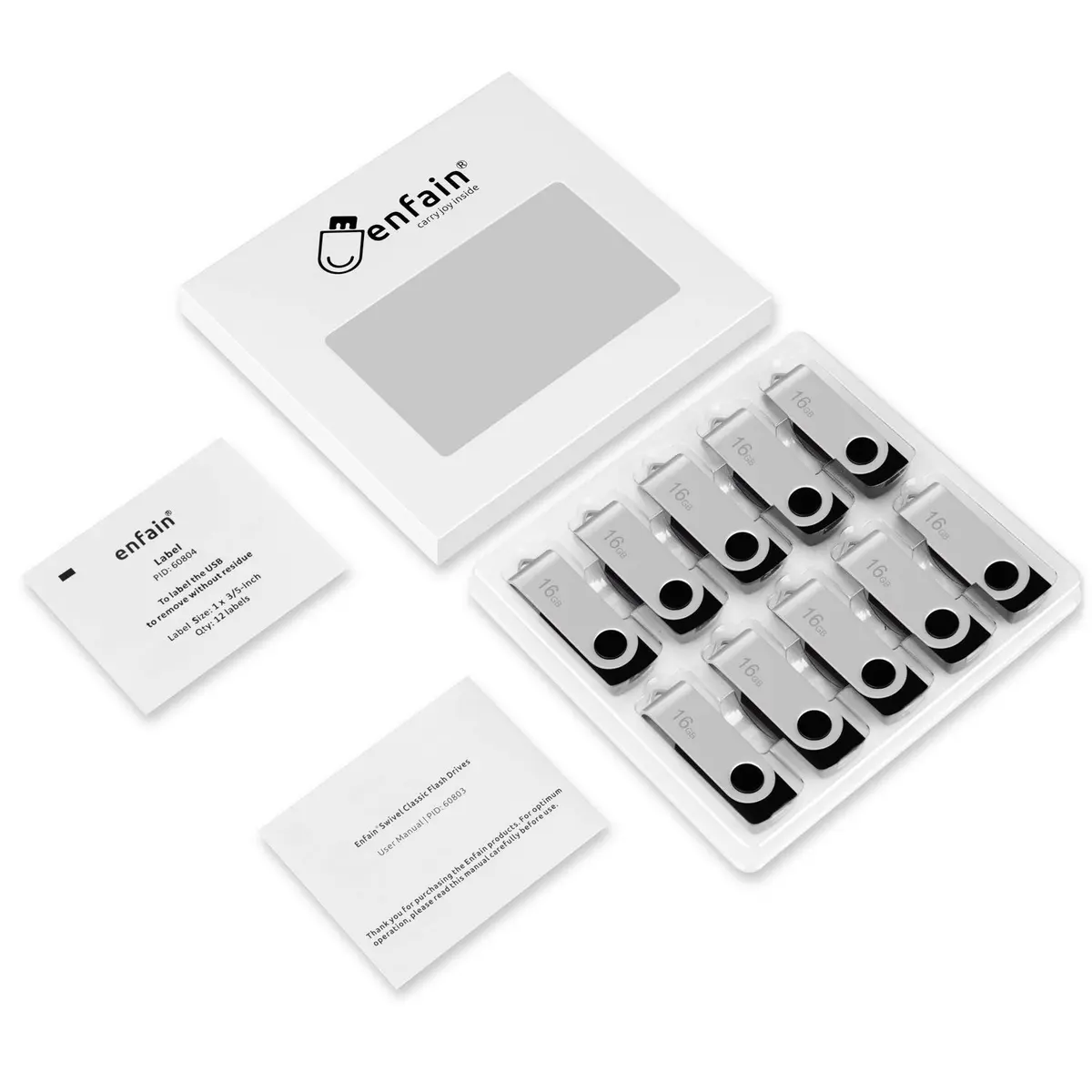 Enfain 8GB USB Flash Drive 10 Pack | Reliable Data Storage with Metal Swivel Cap in Bulk - view 8