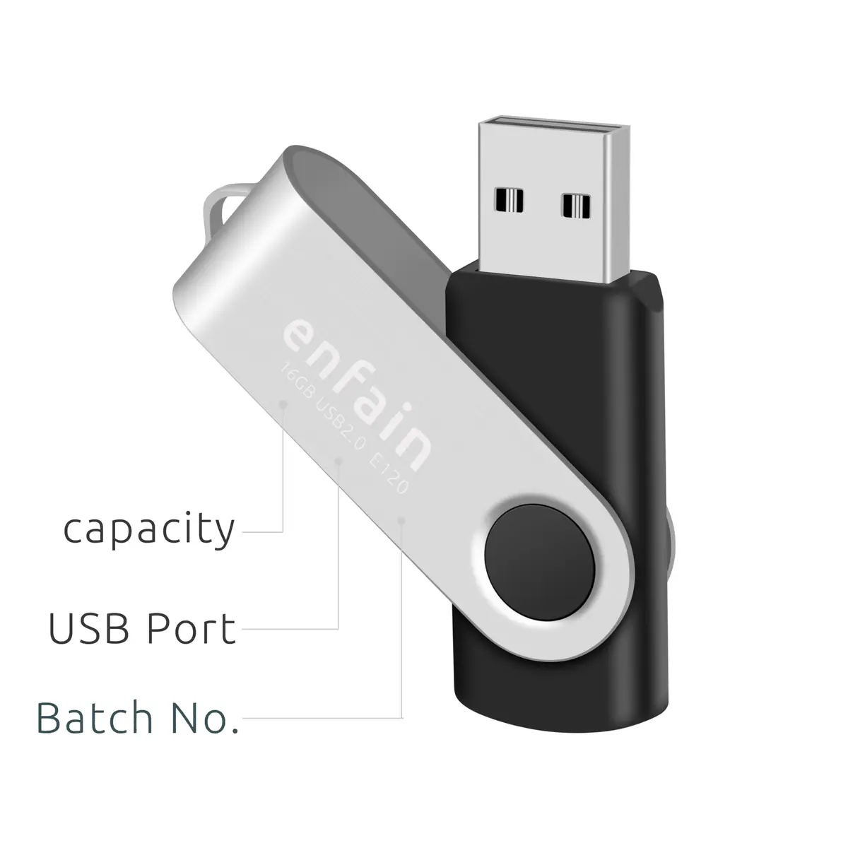 Enfain 8GB USB Flash Drive 10 Pack | Reliable Data Storage with Metal Swivel Cap in Bulk - view 3