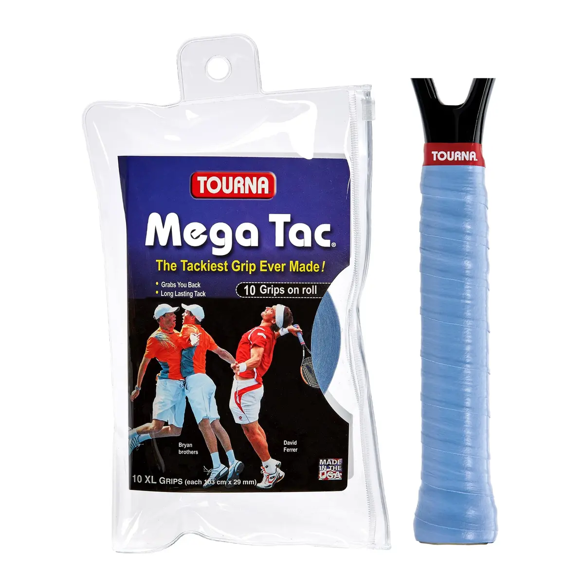 Tourna Mega Tac Extra Tacky Overgrip Blue 10 Pack | Long-Lasting Grip for Tennis, Pickleball, Badminton - main product image