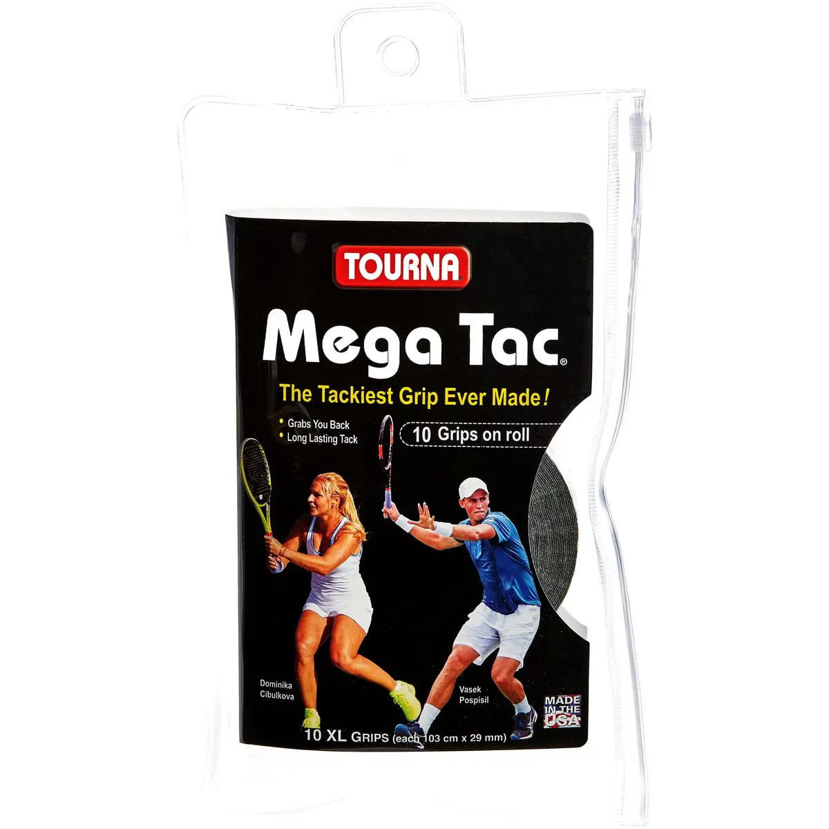 Tourna Mega Tac Extra Tacky Overgrip Black 10-Pack | Long-Lasting Tacky Feel for Tennis - main product image